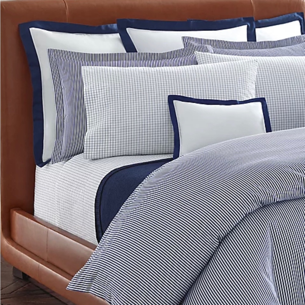 RALPH LAUREN HOME Organic Cotton Tattersall Sheeting KING FLAT $245